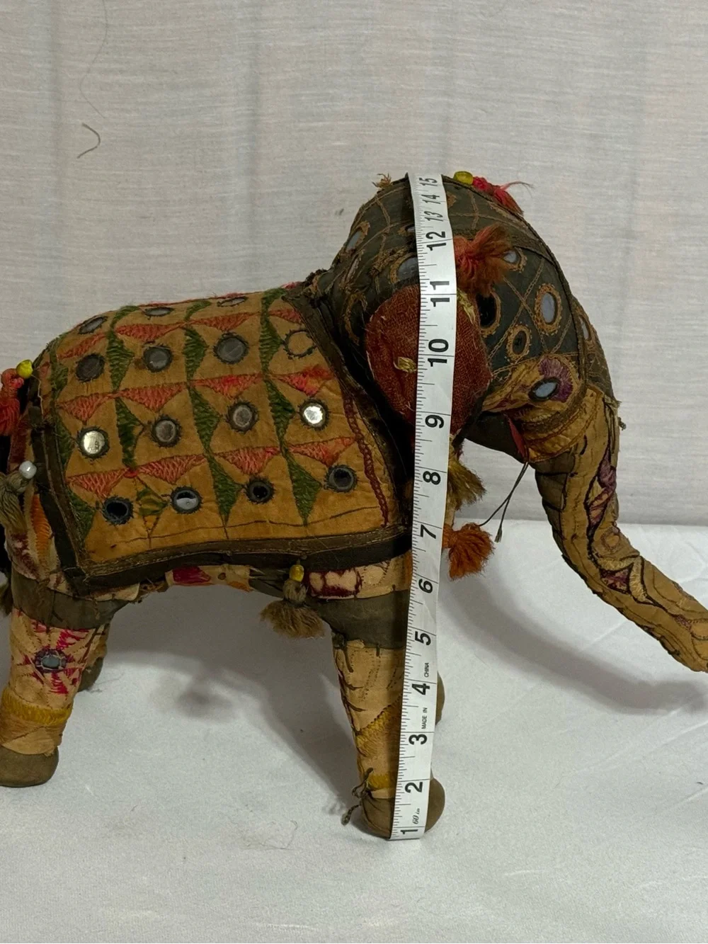 Vintage Indian Embroidered Patchwork Mirror Work Elephant